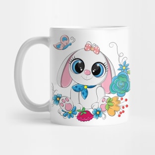 Funny rabbit on a background of flowers Mug